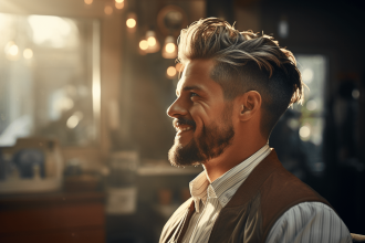 Coupe couronne homme élégante et soignée sur un fond neutre