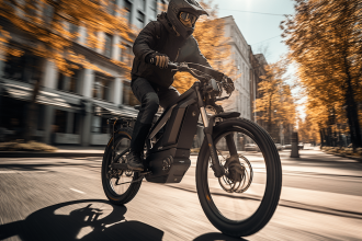 Vélo électrique rapide en action sur route urbaine