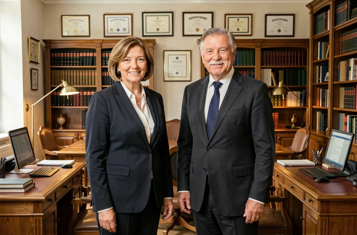 Cabinet Elvire et Claude Gravier, duo d'avocats à Privas, posant ensemble dans leur cabinet juridique partagé