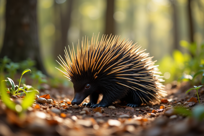 échidné sauvage cherchant de la nourriture dans la forêt australienne