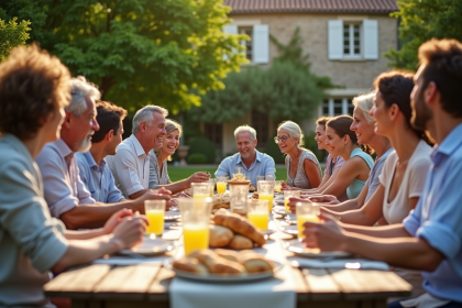 Famille multigenerationale en plein air en campagne