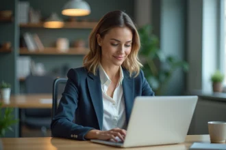 Femme d'affaires travaillant sur un ordinateur dans un bureau moderne