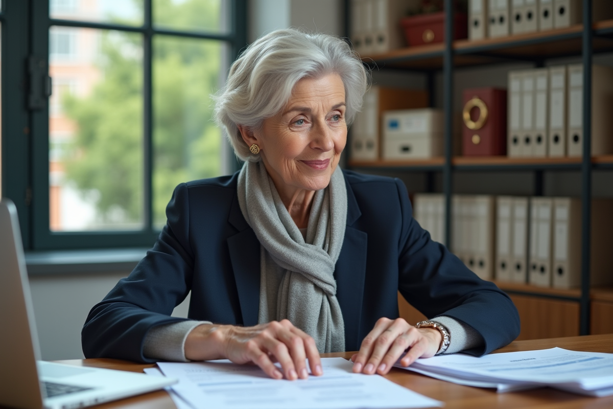 Femme d age travaille sur son ordinateur au bureau