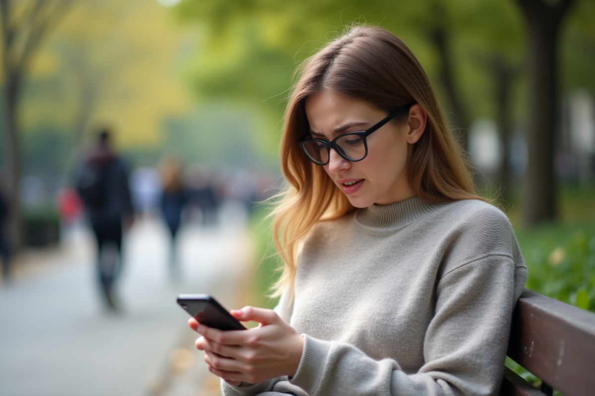 Femme dans un parc utilisant son smartphone