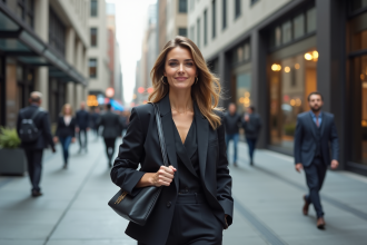 Femme confiante en costume chic dans la ville