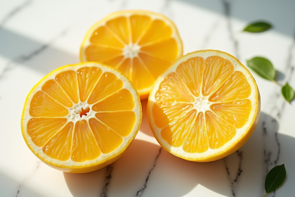 Gros plan d'une starfruit tranchée révélant ses sections en forme d'étoile jaunes sur marbre blanc