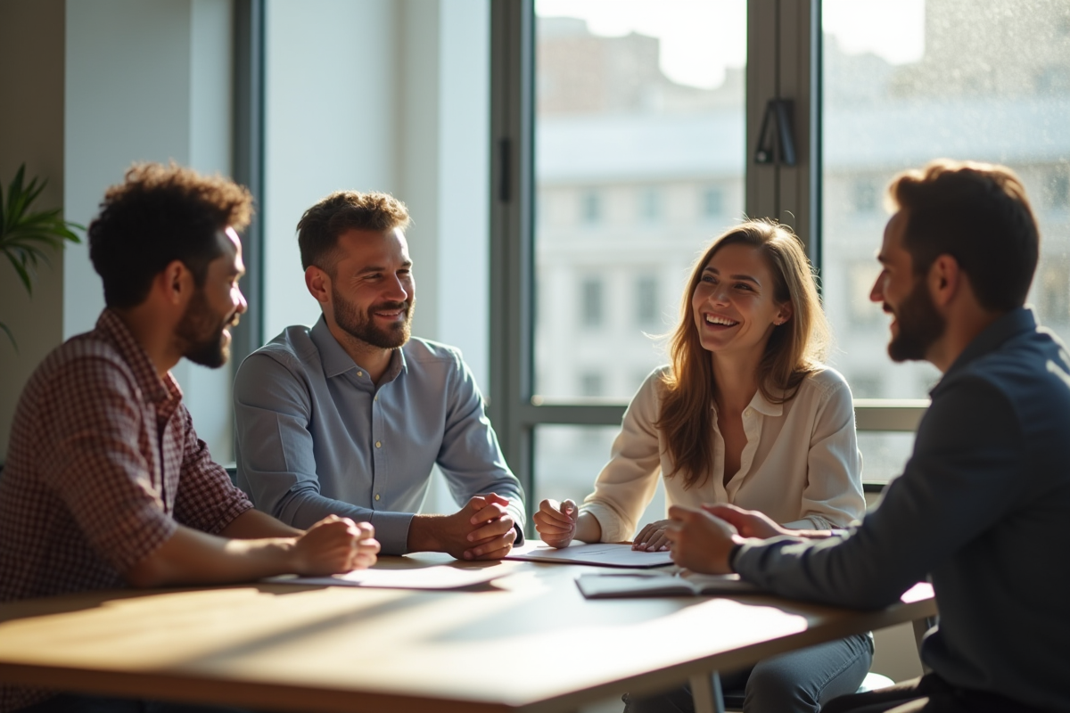 Groupe de professionnels divers dans un bureau lumineux