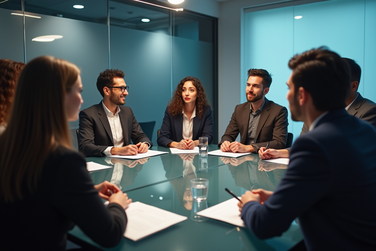 Groupe divers en réunion collaborative autour d