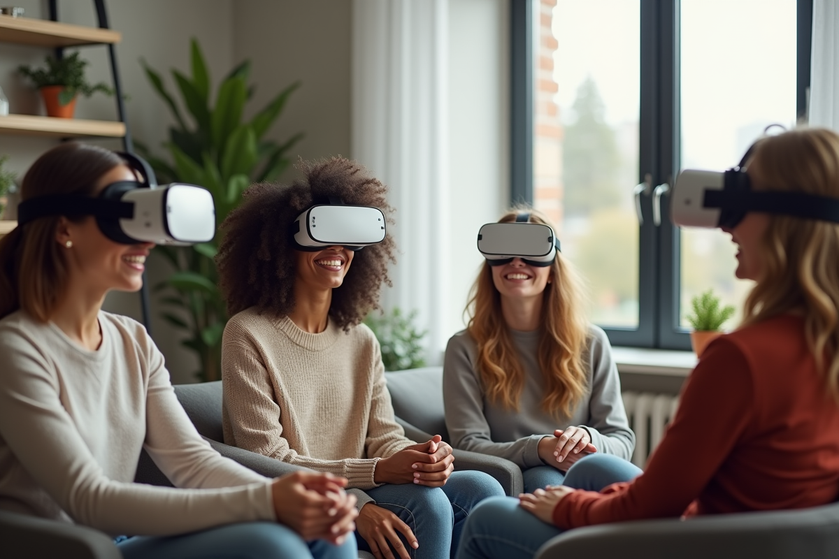 Groupe divers utilisant la VR en séance de thérapie
