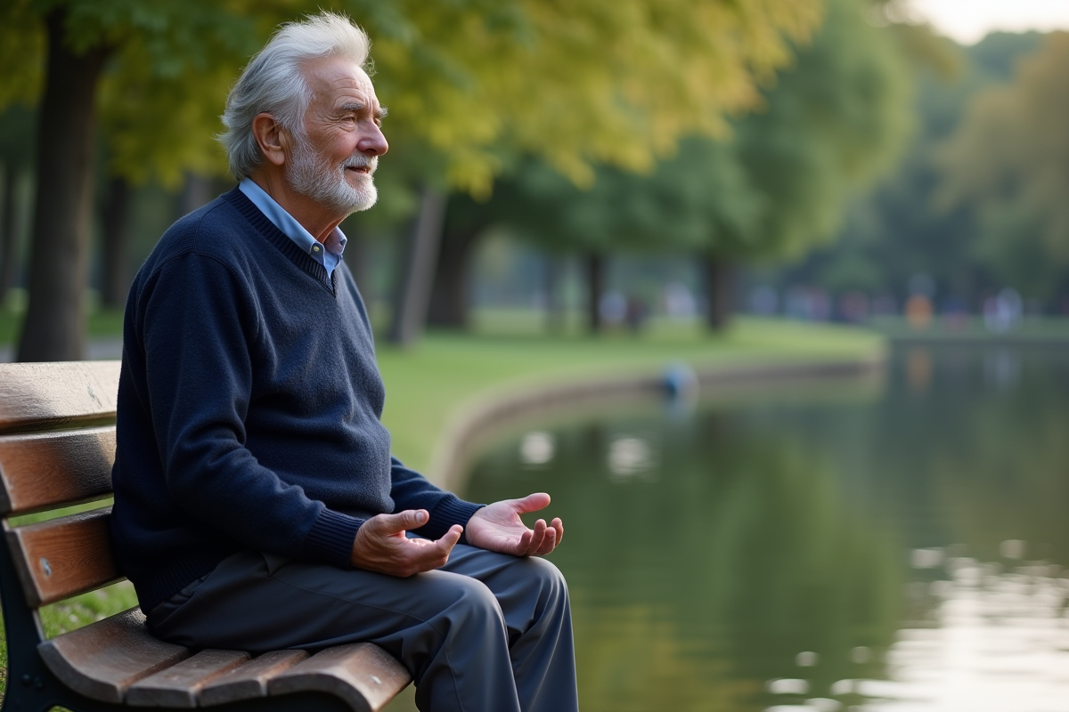 Homme âgé méditant près d