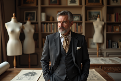 Homme élégant en costume dans un studio de mode vintage
