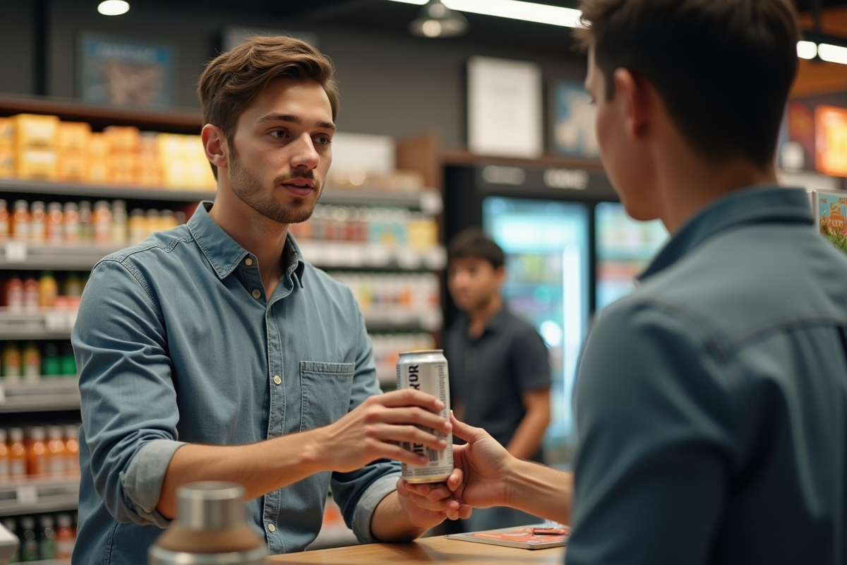 Jeune homme demandant une boisson energisante au barista