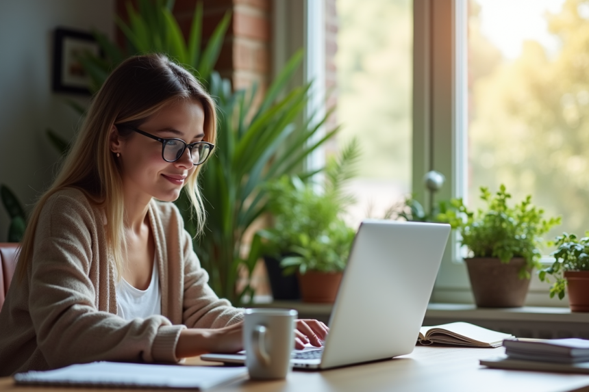 Jeune professionnel travaillant à domicile dans un bureau lumineux