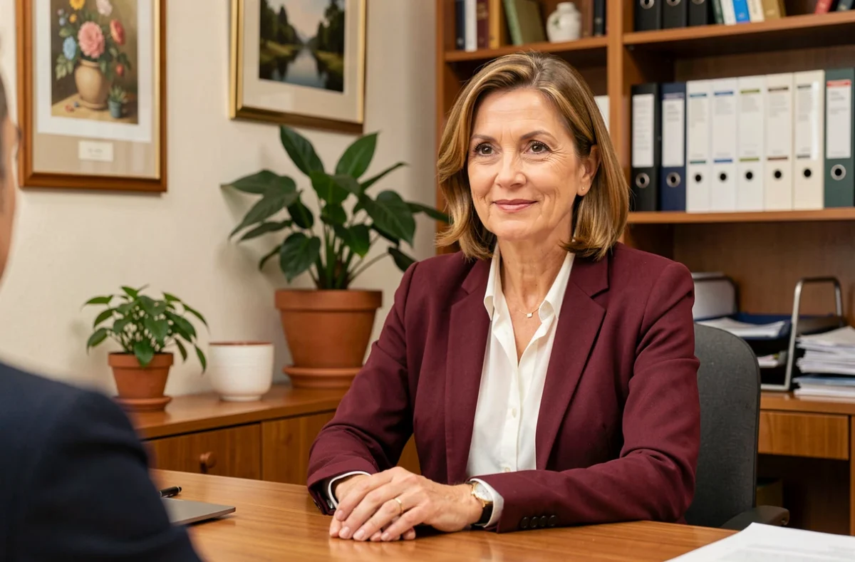 Maître Pascale Ruel, avocate au barreau de Privas, en consultation dans un cabinet chaleureux et accueillant