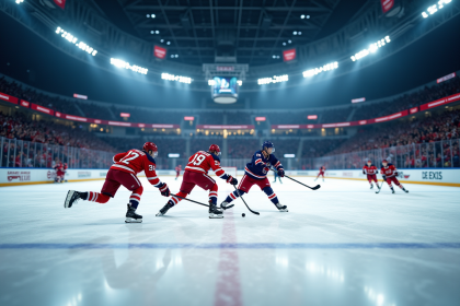 Match de hockey intense dans une arene moderne en France