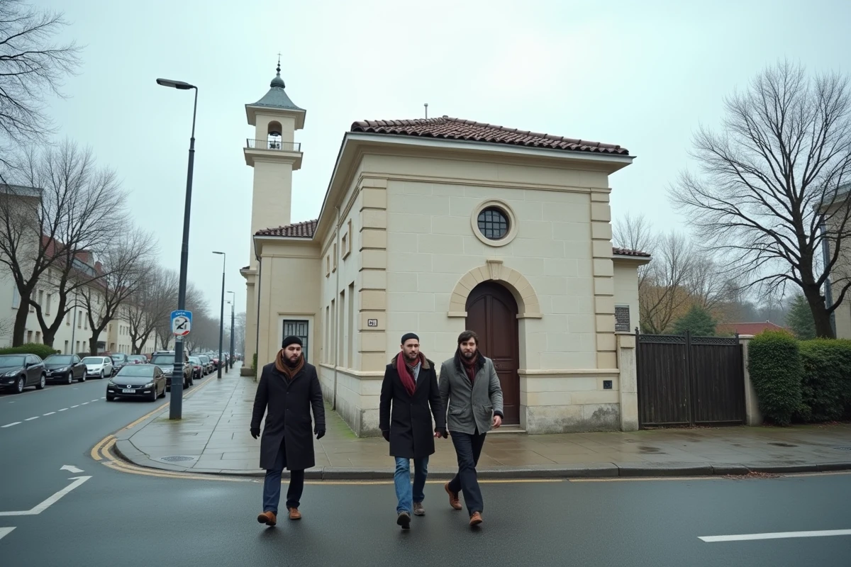 Fidèles se rendant à la mosquée d'Argenteuil pour l'heure de la prière par une journée nuageuse