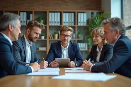 Groupe d'adultes en réunion de travail en entreprise