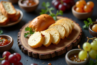 Table élégante avec foie gras sur planche en bois rustique