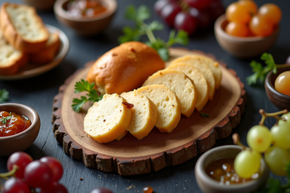 Table élégante avec foie gras sur planche en bois rustique